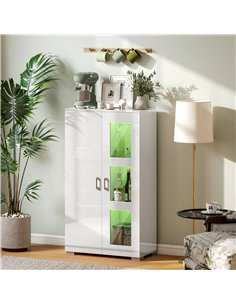 HOMCOM High Gloss Sideboard, Display Cabinet with 16-Colour RGB LED Lights and Remote Control, Modern Storage Cupboard with Glas 2