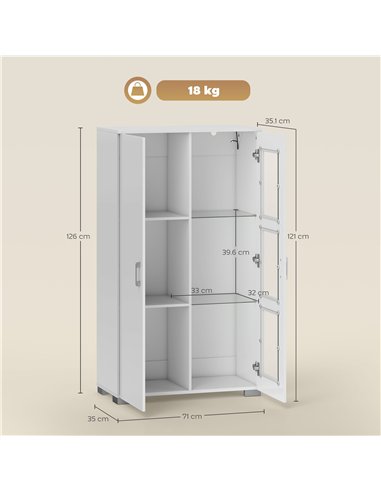 HOMCOM High Gloss Sideboard, Display Cabinet with 16-Colour RGB LED Lights and Remote Control, Modern Storage Cupboard with Glas