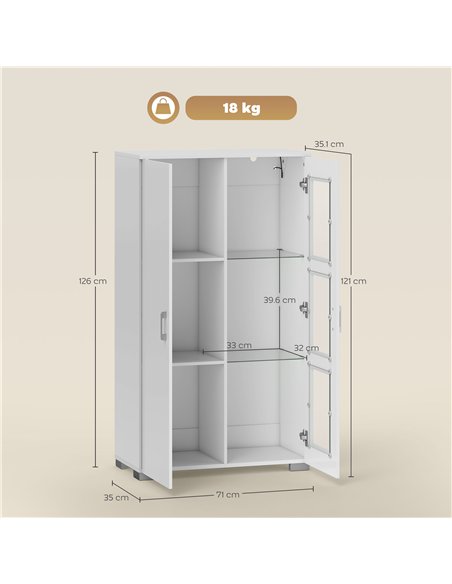 HOMCOM High Gloss Sideboard, Display Cabinet with 16-Colour RGB LED Lights and Remote Control, Modern Storage Cupboard with Glas
