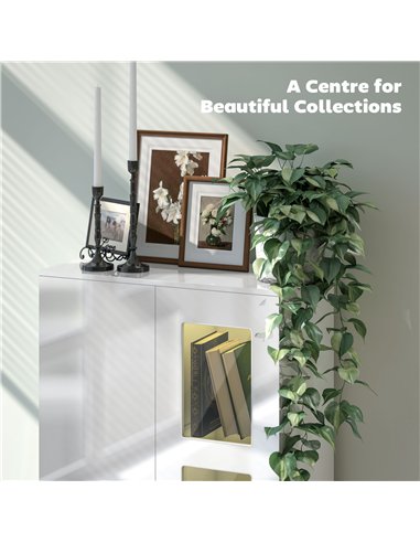 HOMCOM High Gloss Sideboard, Display Cabinet with 16-Colour RGB LED Lights and Remote Control, Modern Storage Cupboard with Glas