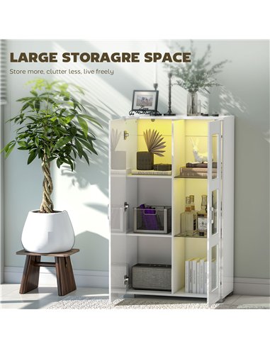 HOMCOM High Gloss Sideboard, Display Cabinet with 16-Colour RGB LED Lights and Remote Control, Modern Storage Cupboard with Glas