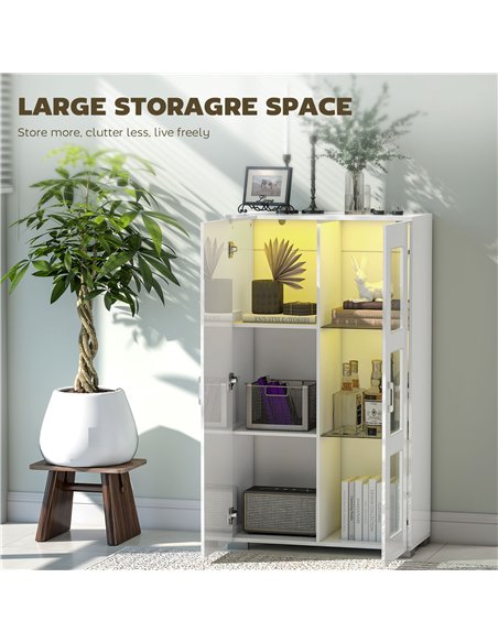 HOMCOM High Gloss Sideboard, Display Cabinet with 16-Colour RGB LED Lights and Remote Control, Modern Storage Cupboard with Glas