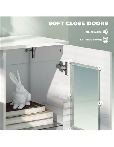 HOMCOM High Gloss Sideboard, Display Cabinet with 16-Colour RGB LED Lights and Remote Control, Modern Storage Cupboard with Glas