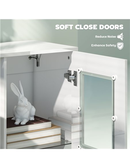 HOMCOM High Gloss Sideboard, Display Cabinet with 16-Colour RGB LED Lights and Remote Control, Modern Storage Cupboard with Glas