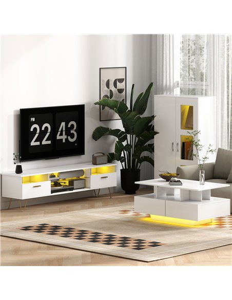 HOMCOM High Gloss Sideboard, Display Cabinet with 16-Colour RGB LED Lights and Remote Control, Modern Storage Cupboard with Glas