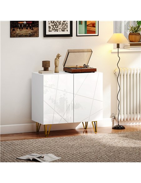 HOMCOM Modern Luxe High Gloss Sideboard, with Hairpin Legs - White
