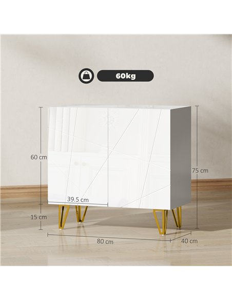 HOMCOM Modern Luxe High Gloss Sideboard, with Hairpin Legs - White