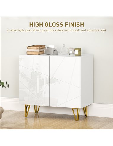 HOMCOM Modern Luxe High Gloss Sideboard, with Hairpin Legs - White