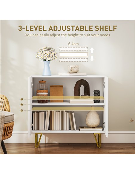 HOMCOM Modern Luxe High Gloss Sideboard, with Hairpin Legs - White