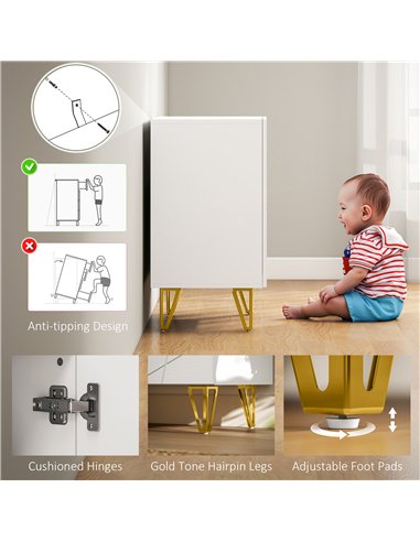 HOMCOM Modern Luxe High Gloss Sideboard, with Hairpin Legs - White