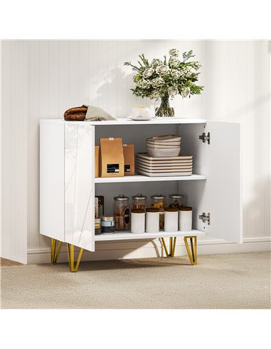 HOMCOM Modern Luxe High Gloss Sideboard, with Hairpin Legs - White