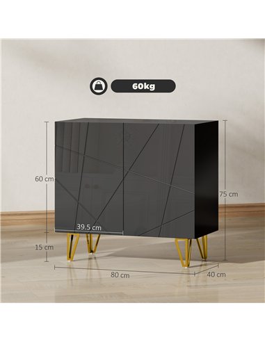 HOMCOM Modern Luxe High Gloss Sideboard, with Hairpin Legs - Black