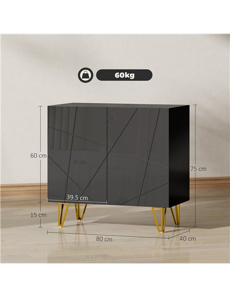 HOMCOM Modern Luxe High Gloss Sideboard, with Hairpin Legs - Black