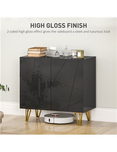 HOMCOM Modern Luxe High Gloss Sideboard, with Hairpin Legs - Black