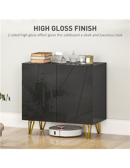 HOMCOM Modern Luxe High Gloss Sideboard, with Hairpin Legs - Black