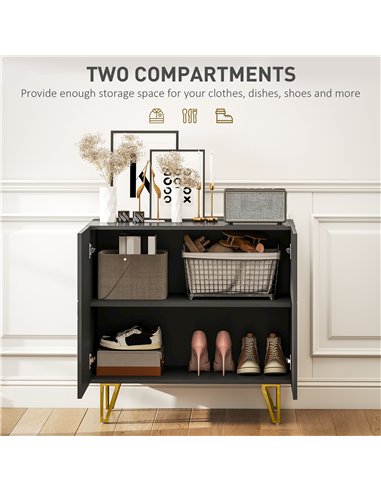 HOMCOM Modern Luxe High Gloss Sideboard, with Hairpin Legs - Black