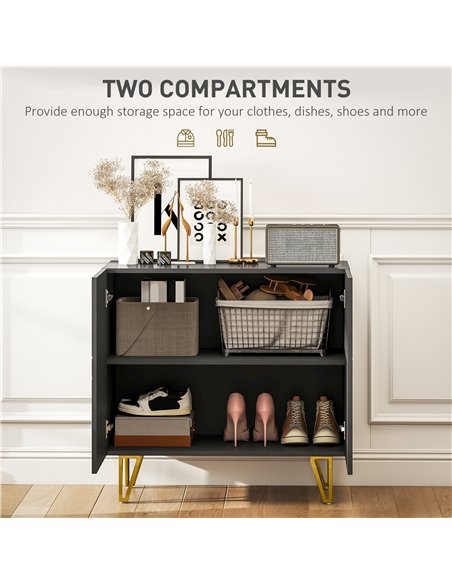 HOMCOM Modern Luxe High Gloss Sideboard, with Hairpin Legs - Black