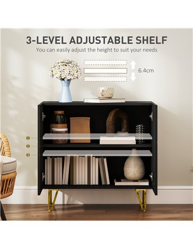 HOMCOM Modern Luxe High Gloss Sideboard, with Hairpin Legs - Black