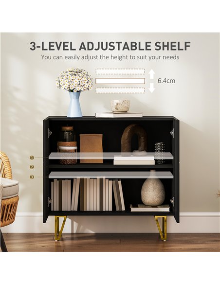 HOMCOM Modern Luxe High Gloss Sideboard, with Hairpin Legs - Black