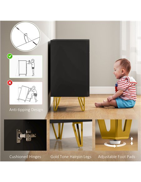 HOMCOM Modern Luxe High Gloss Sideboard, with Hairpin Legs - Black