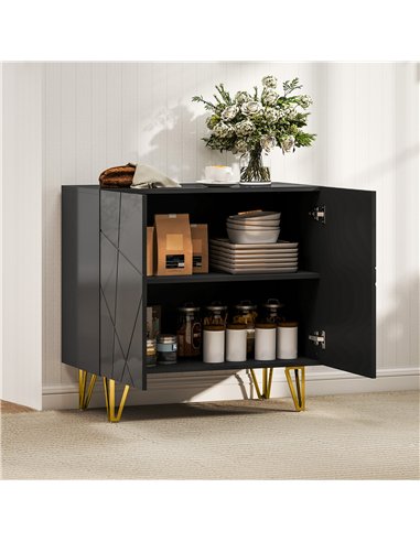 HOMCOM Modern Luxe High Gloss Sideboard, with Hairpin Legs - Black