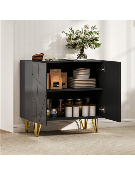 HOMCOM Modern Luxe High Gloss Sideboard, with Hairpin Legs - Black