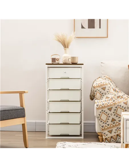 HOMCOM Bedroom Chest of Drawers, 6-Drawer Dresser, Tall Storage Drawer Unit with Steel Frame for Living Room, White