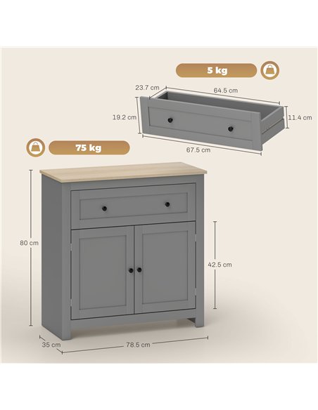 HOMCOM Sideboard Storage Cabinet, Morden Kitchen Cupboard with Adjustable Shelf, Drawer and Double Doors, Sideboard for Living R