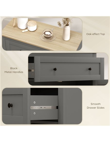 HOMCOM Sideboard Storage Cabinet, Morden Kitchen Cupboard with Adjustable Shelf, Drawer and Double Doors, Sideboard for Living R