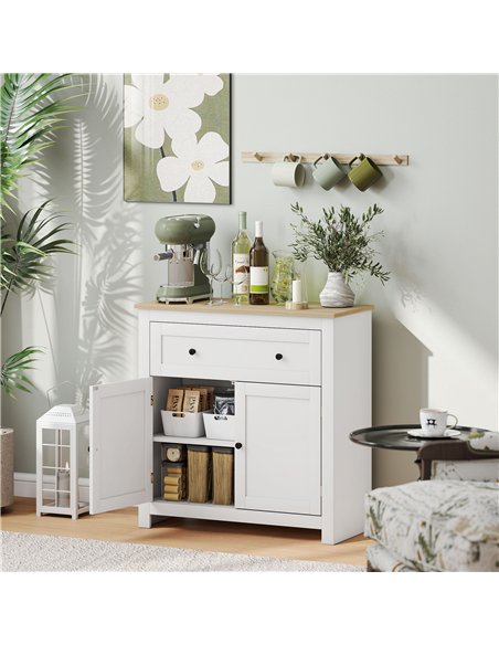 HOMCOM Sideboard Storage Cabinet, Morden Kitchen Cupboard with Adjustable Shelf, Drawer and Double Doors, Sideboard for Living R