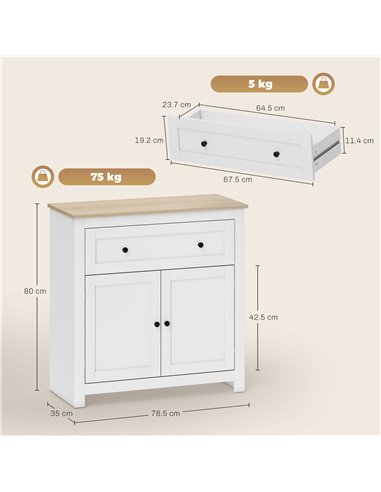 HOMCOM Sideboard Storage Cabinet, Morden Kitchen Cupboard with Adjustable Shelf, Drawer and Double Doors, Sideboard for Living R