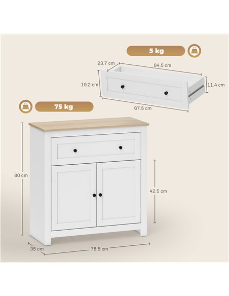 HOMCOM Sideboard Storage Cabinet, Morden Kitchen Cupboard with Adjustable Shelf, Drawer and Double Doors, Sideboard for Living R