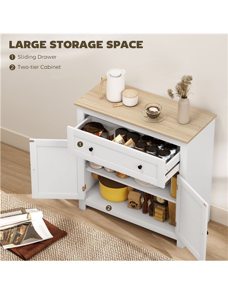 HOMCOM Sideboard Storage Cabinet, Morden Kitchen Cupboard with Adjustable Shelf, Drawer and Double Doors, Sideboard for Living R