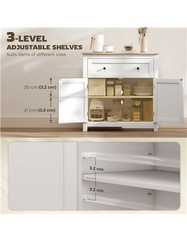 HOMCOM Sideboard Storage Cabinet, Morden Kitchen Cupboard with Adjustable Shelf, Drawer and Double Doors, Sideboard for Living R