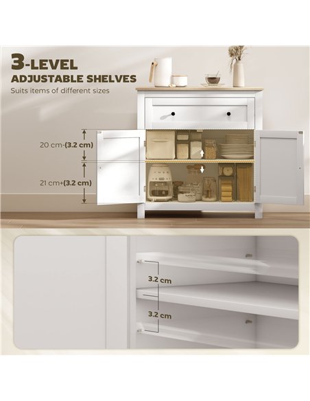 HOMCOM Sideboard Storage Cabinet, Morden Kitchen Cupboard with Adjustable Shelf, Drawer and Double Doors, Sideboard for Living R