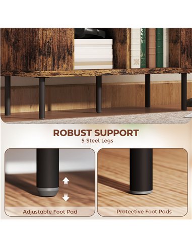 HOMCOM Mid-Century Modern Sideboard Storage Cabinet with Slatted Tambour Sliding Doors, Kitchen Cabinet with Steel Legs, Rustic 