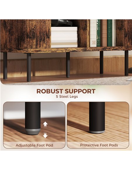 HOMCOM Mid-Century Modern Sideboard Storage Cabinet with Slatted Tambour Sliding Doors, Kitchen Cabinet with Steel Legs, Rustic 