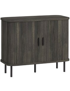 HOMCOM Mid-Century Modern Sideboard Storage Cabinet with Slatted Tambour Sliding Doors, Kitchen Cabinet with Steel Legs, Grey