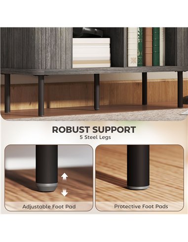 HOMCOM Mid-Century Modern Sideboard Storage Cabinet with Slatted Tambour Sliding Doors, Kitchen Cabinet with Steel Legs, Grey