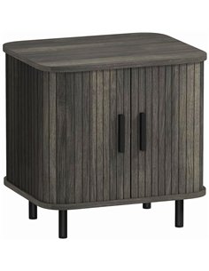 HOMCOM Bedside Table, Nordic Side Table with Roller Shutter Style Sliding Doors and Metal Legs for Bedroom, Living Room, Grey