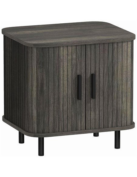 HOMCOM Bedside Table, Nordic Side Table with Roller Shutter Style Sliding Doors and Metal Legs for Bedroom, Living Room, Grey