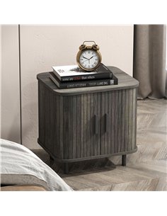HOMCOM Bedside Table, Nordic Side Table with Roller Shutter Style Sliding Doors and Metal Legs for Bedroom, Living Room, Grey 2