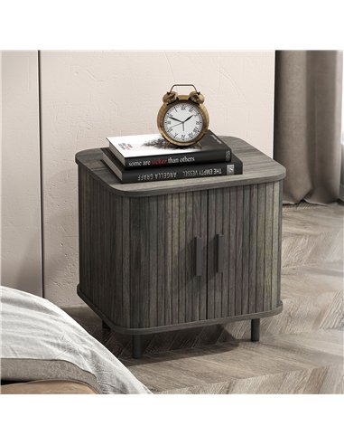 HOMCOM Bedside Table, Nordic Side Table with Roller Shutter Style Sliding Doors and Metal Legs for Bedroom, Living Room, Grey