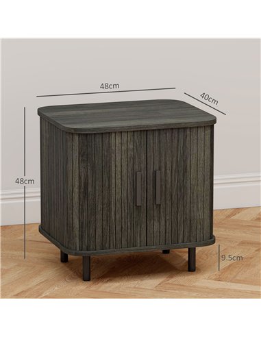 HOMCOM Bedside Table, Nordic Side Table with Roller Shutter Style Sliding Doors and Metal Legs for Bedroom, Living Room, Grey