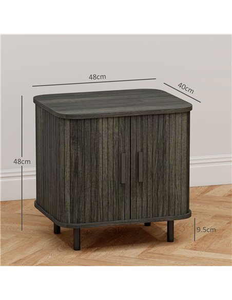 HOMCOM Bedside Table, Nordic Side Table with Roller Shutter Style Sliding Doors and Metal Legs for Bedroom, Living Room, Grey