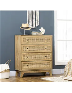 HOMCOM Storage Cabinet, 4-Drawer Unit with Rattan Element for Bedroom, Living Room, 80cmx35cmx95cm, Wood Effect 2