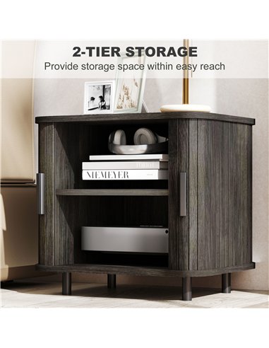 HOMCOM Bedside Table, Nordic Side Table with Roller Shutter Style Sliding Doors and Metal Legs for Bedroom, Living Room, Grey