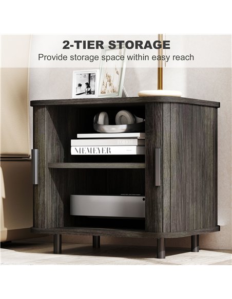 HOMCOM Bedside Table, Nordic Side Table with Roller Shutter Style Sliding Doors and Metal Legs for Bedroom, Living Room, Grey