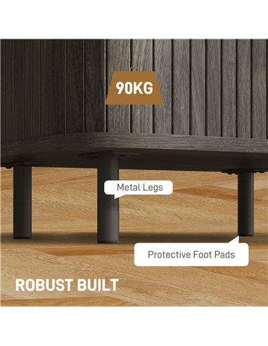 HOMCOM Bedside Table, Nordic Side Table with Roller Shutter Style Sliding Doors and Metal Legs for Bedroom, Living Room, Grey