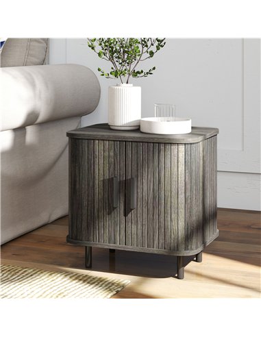 HOMCOM Bedside Table, Nordic Side Table with Roller Shutter Style Sliding Doors and Metal Legs for Bedroom, Living Room, Grey